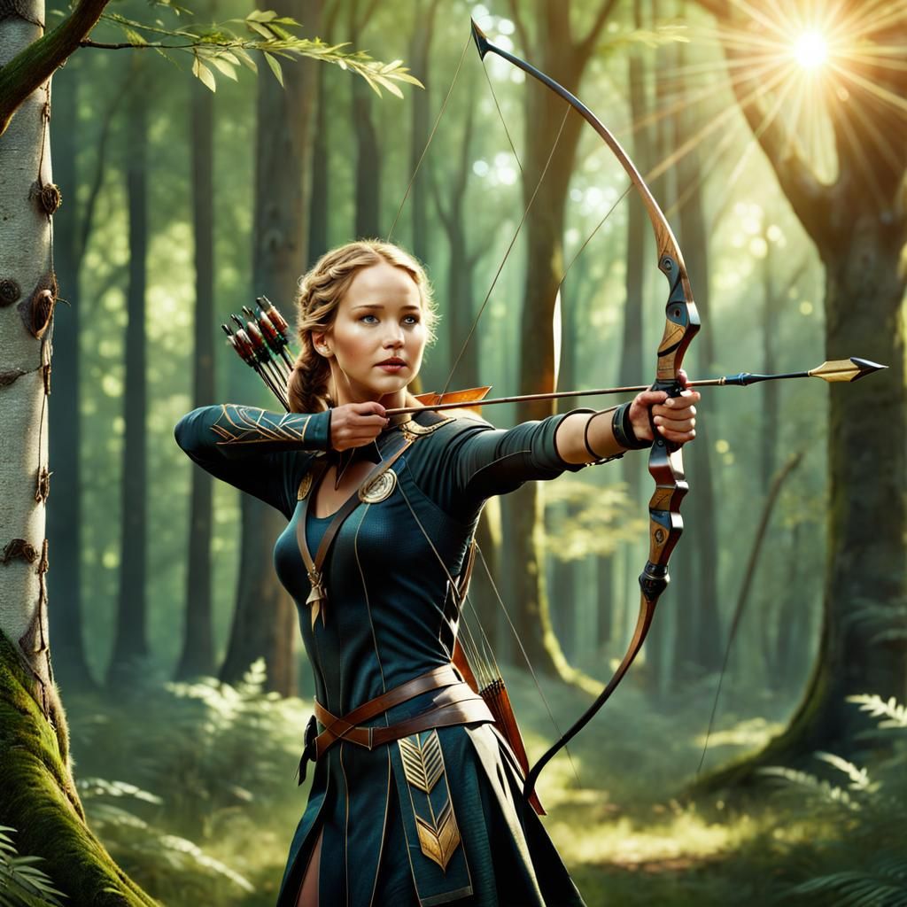 Elegant Archer in Forest Clearing, Realistic 8K