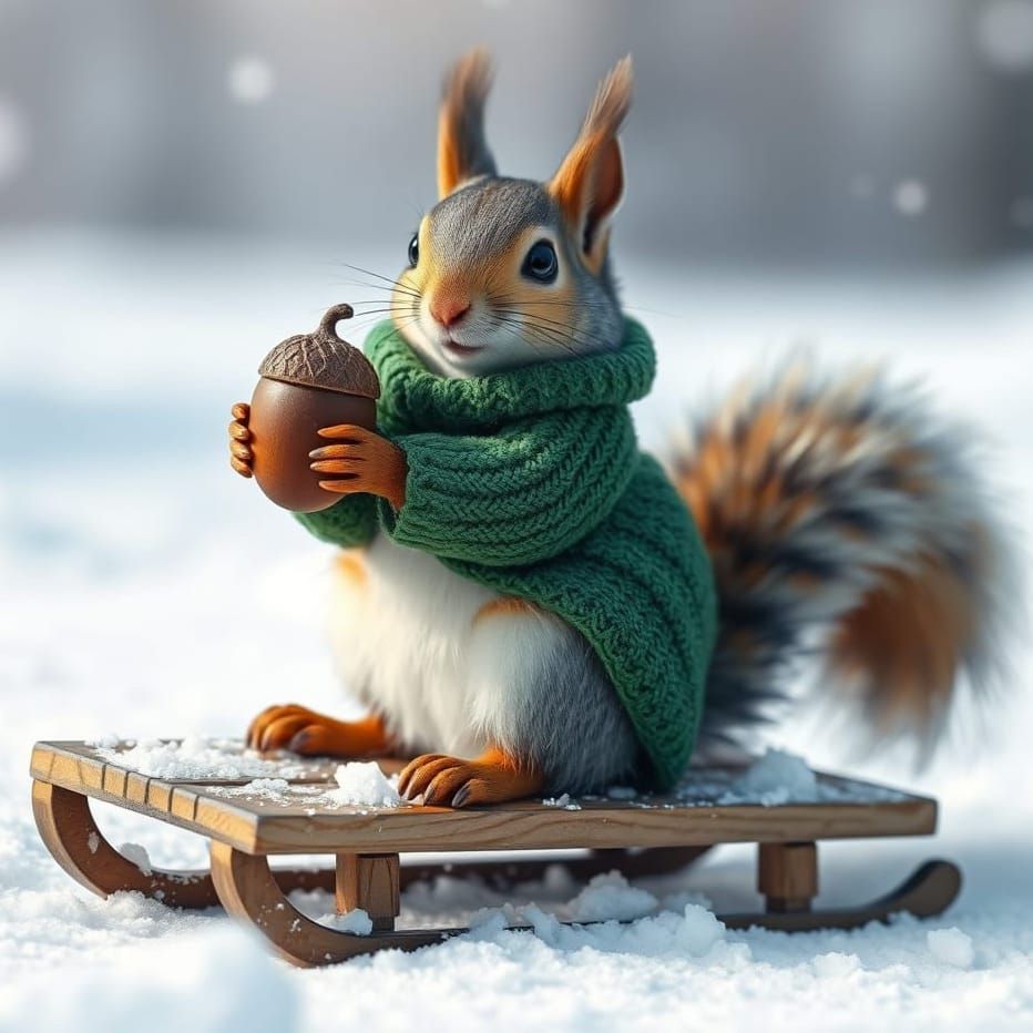 Whimsical Winter Squirrel in Cyberpunk Style