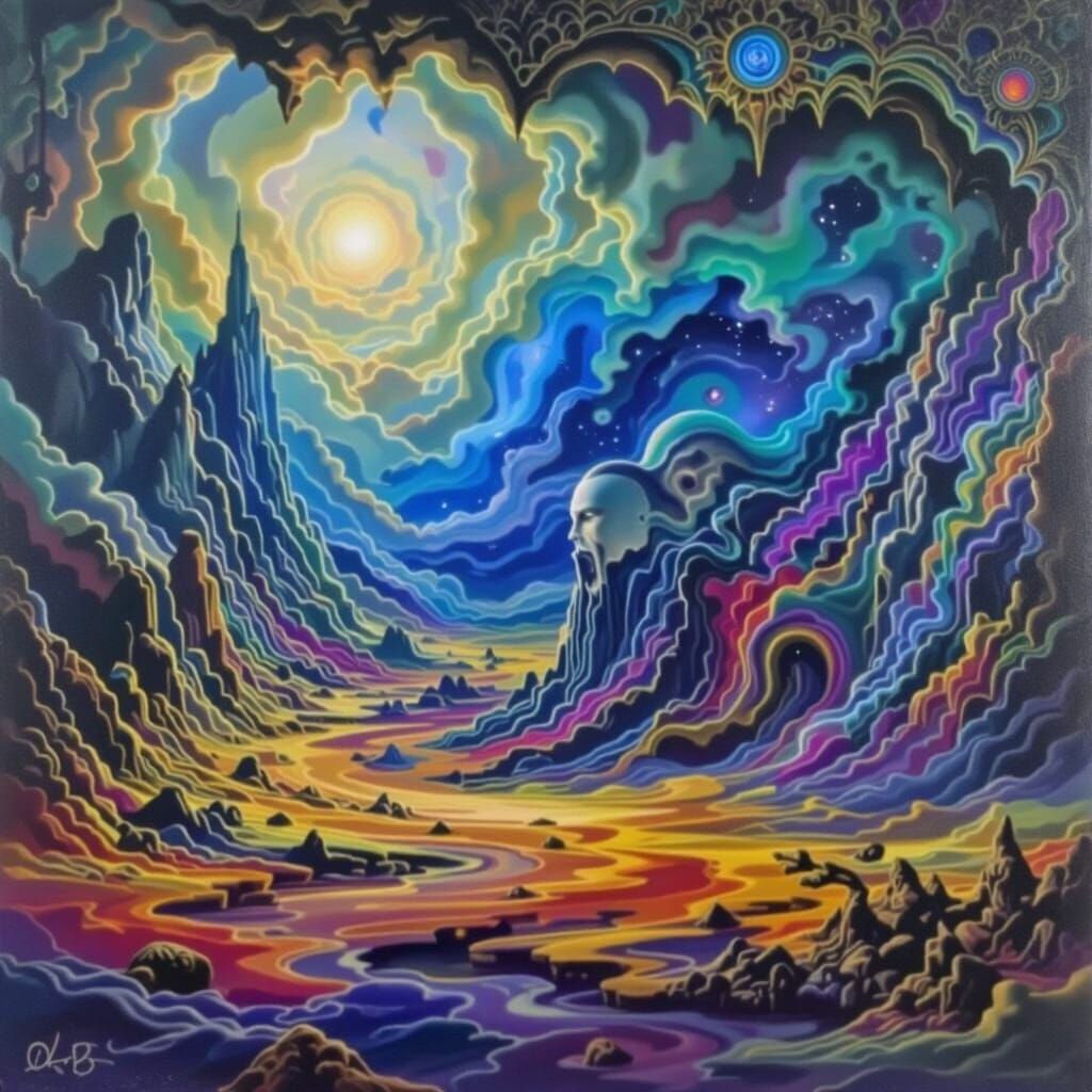 Mystical Being in Dreamscape: Surreal Charcoal and Oil Art