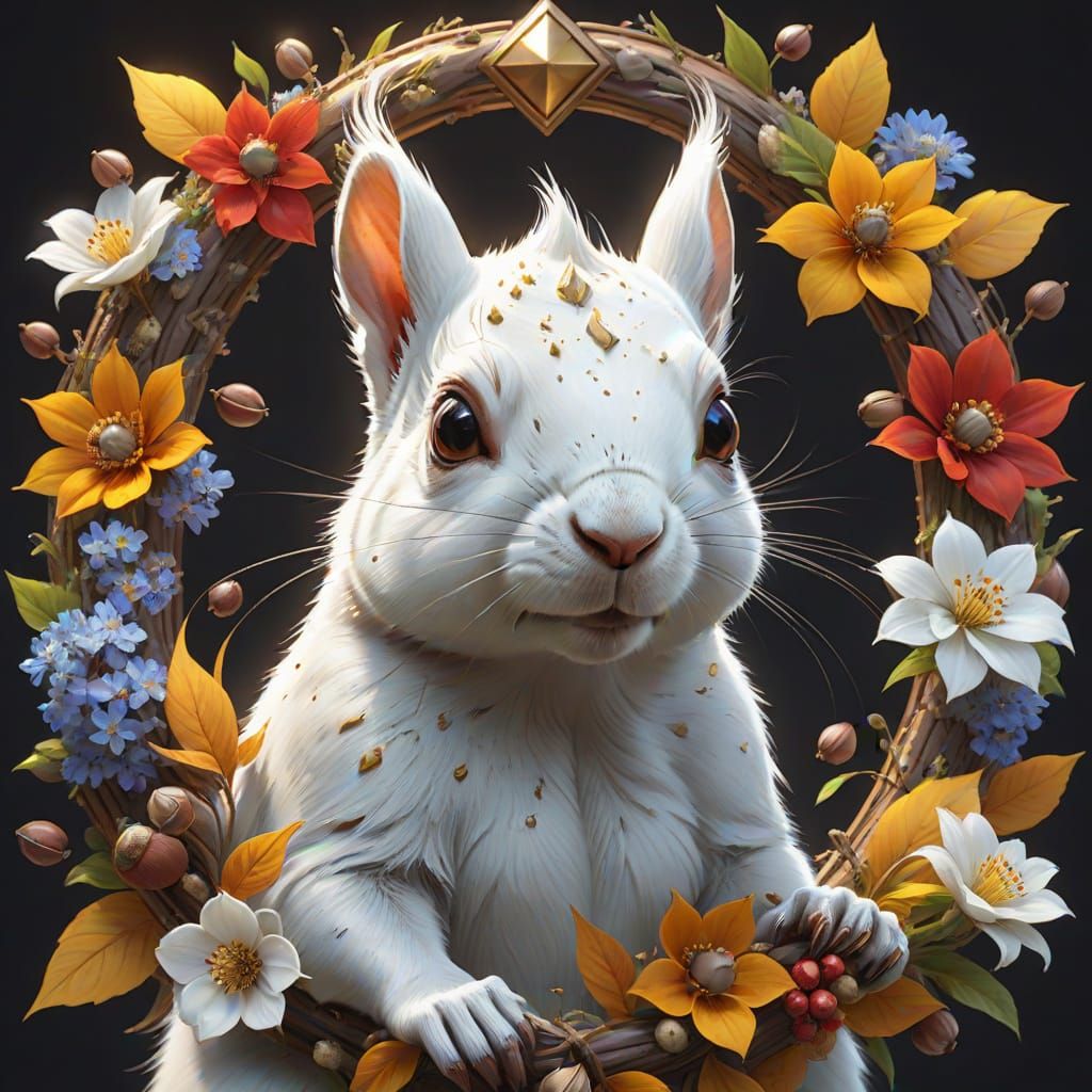 Whimsical Star-Shaped Mandala Surrounds Squirrels and Flower...