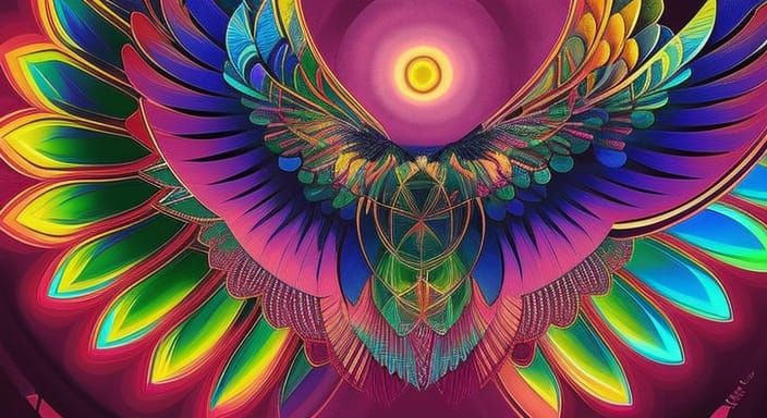 Geometric Abstract Owl Wings Illustration in Art Deco Style