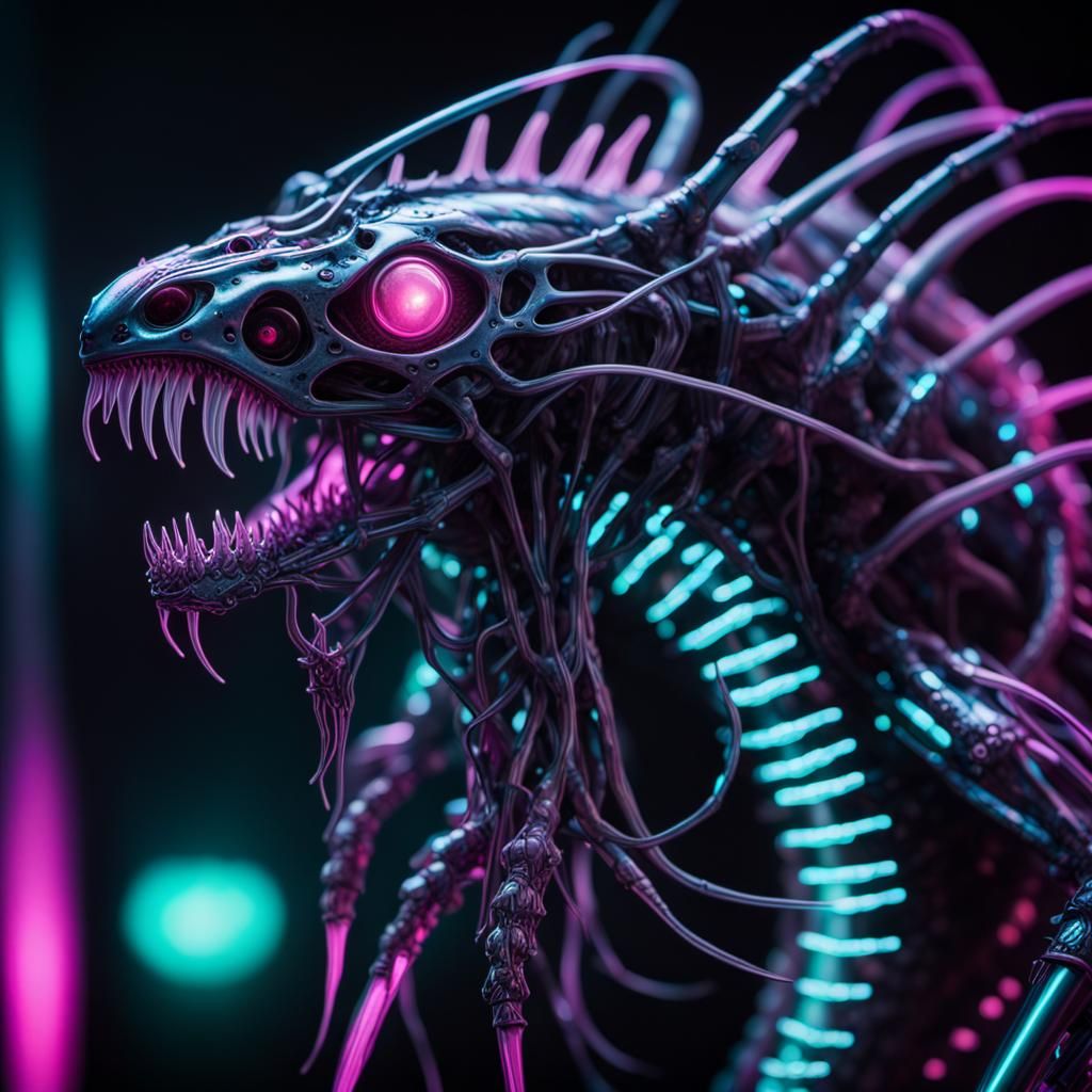 Biomechanical Horror: Xenomorphic Predator Hybrid in Dark Su...