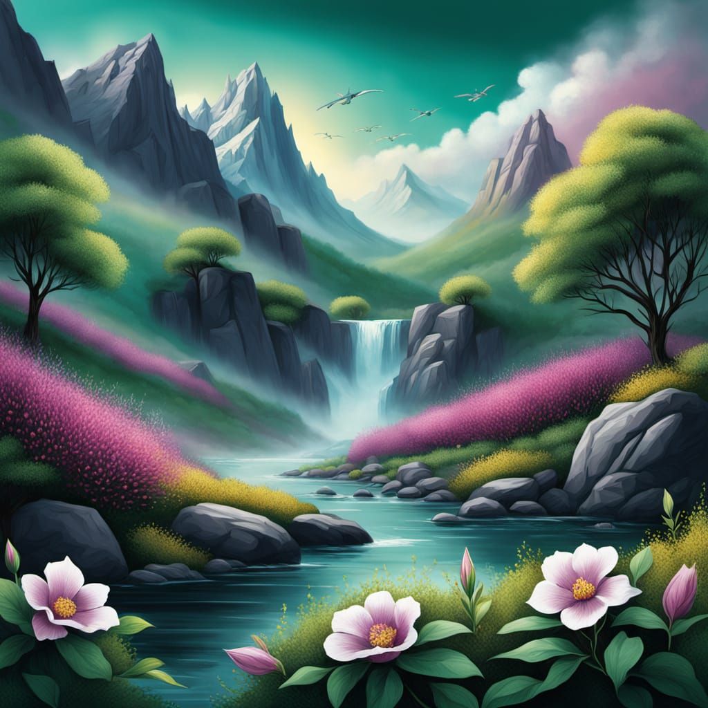 Grey-leaved Cistus in Arid Landscape with Intricate Guilloch...