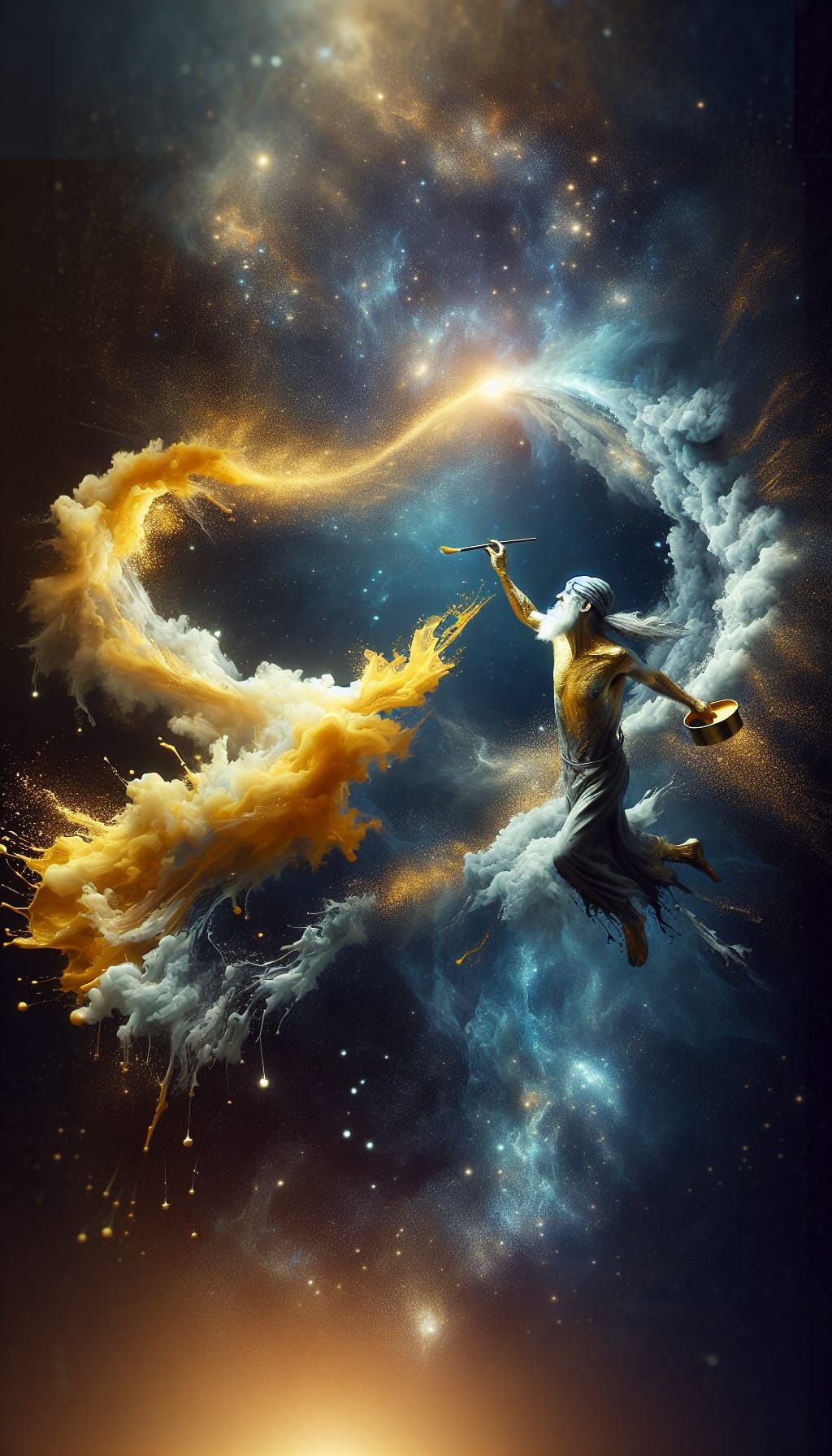 Cosmic Ascension in Vibrant Gold and Deep Black