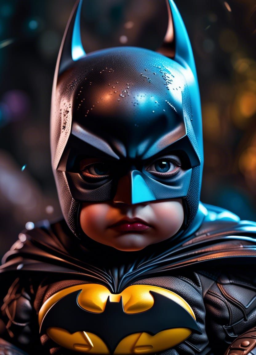 Baby Batman Hyperrealistic Splash Art Portrait