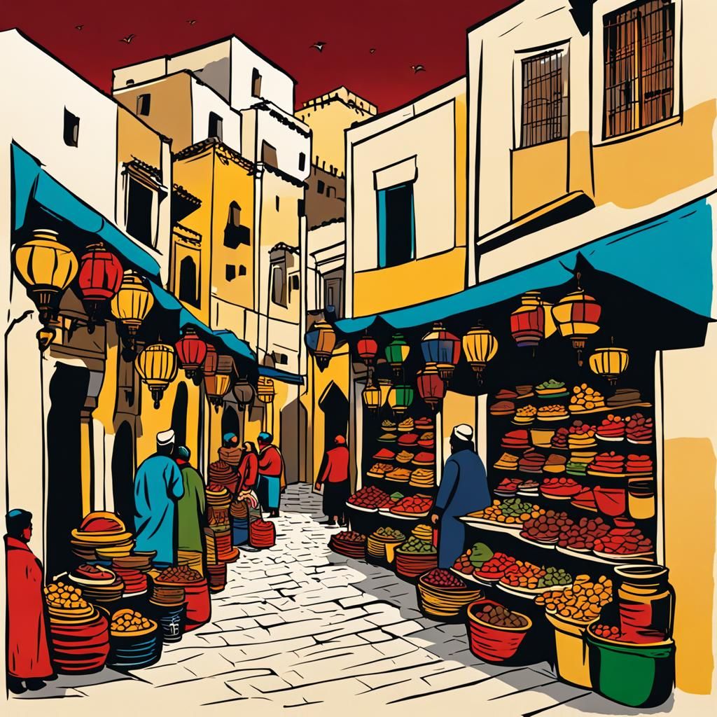 Colorful Medina of Fes, Morocco Illustration