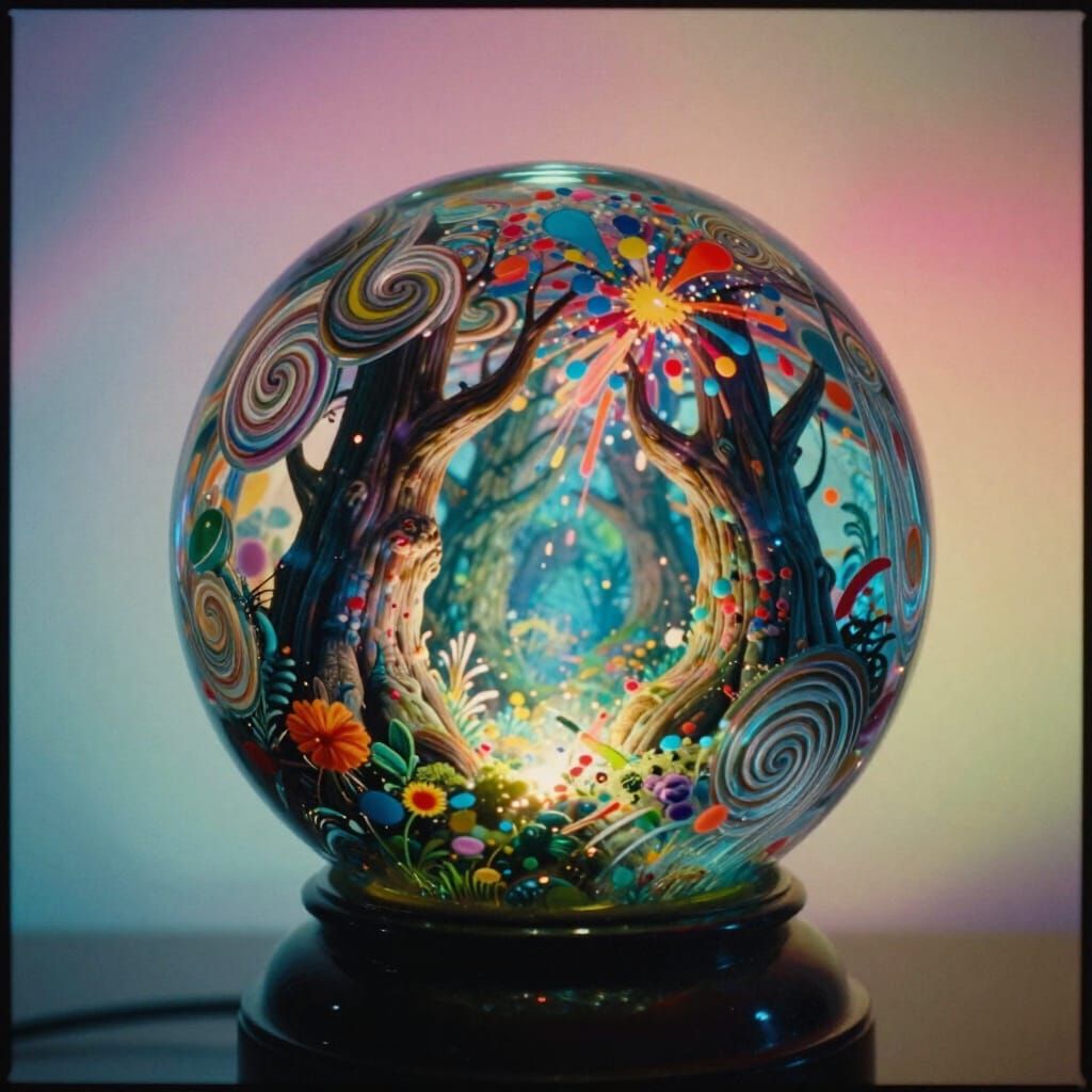Enchanted Forest Glass Orb with Abstract Splatters