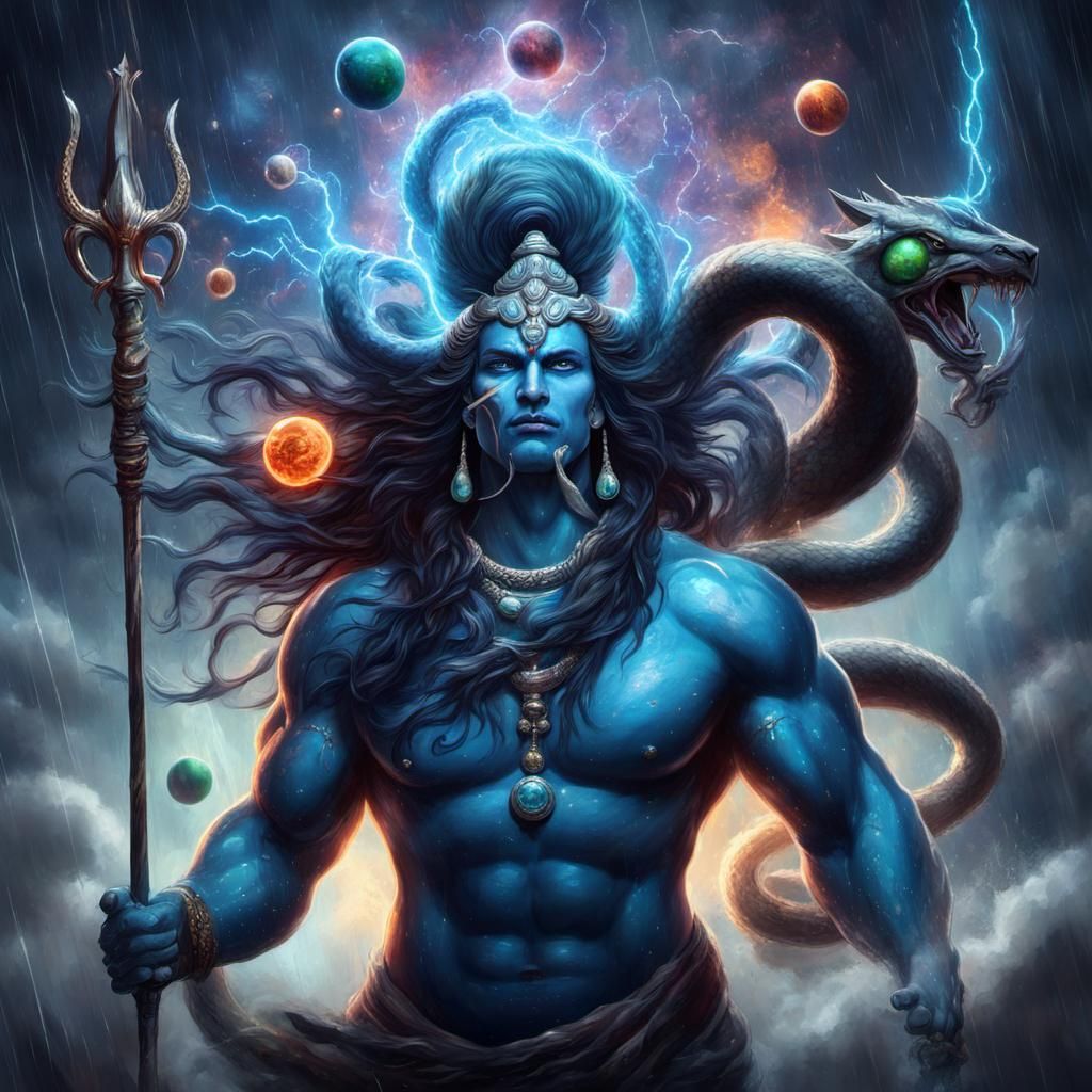 Powerful Lord Shiva with Planets in Hair