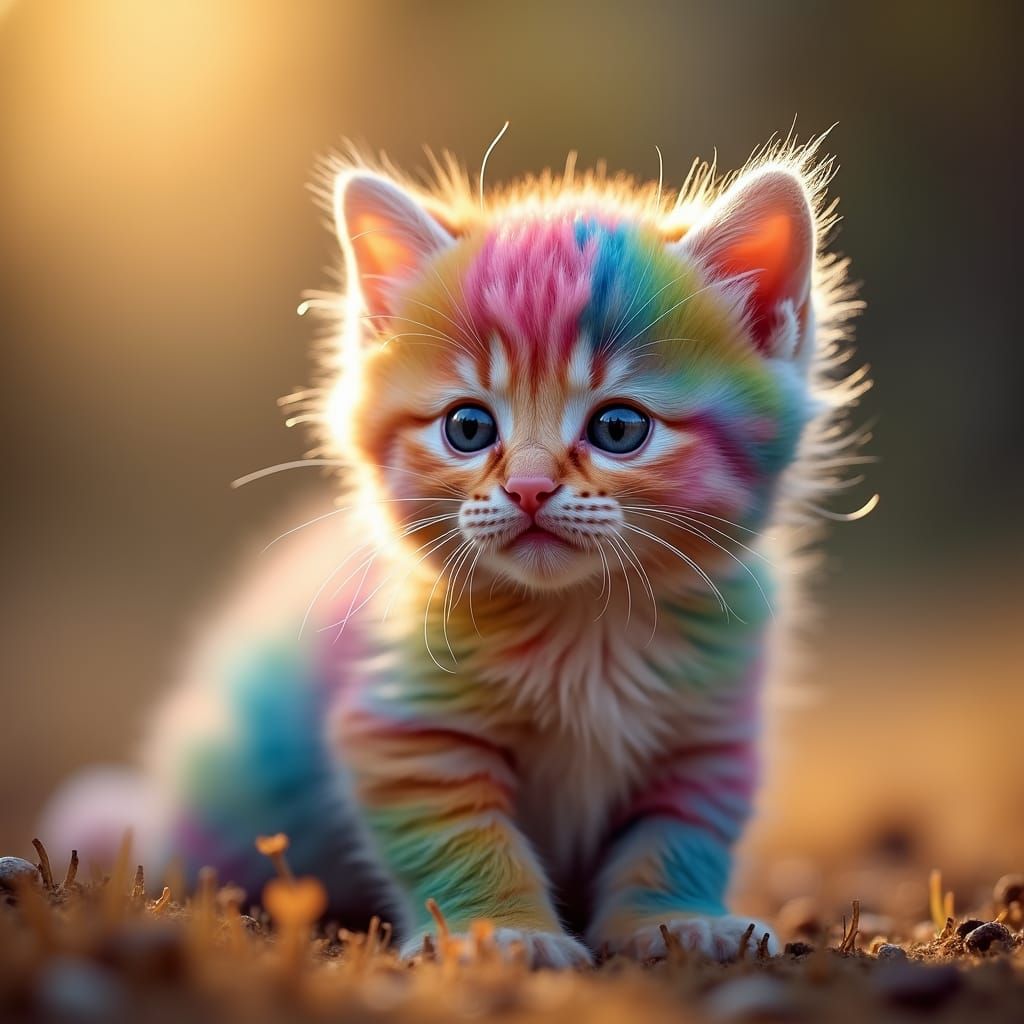 Rainbow Kitten Plushie in Golden Light