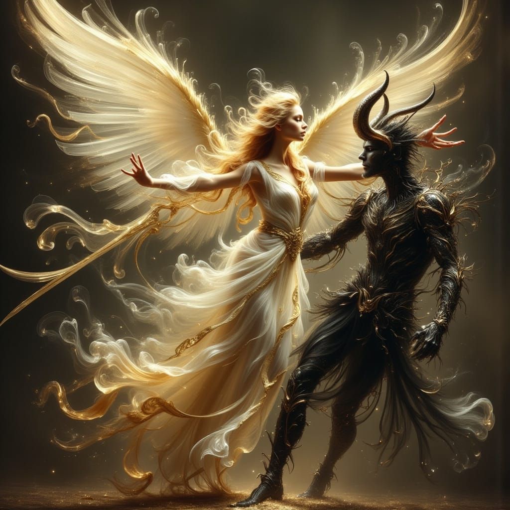 Angel Battles Devil in Dynamic Fantasy Art Style