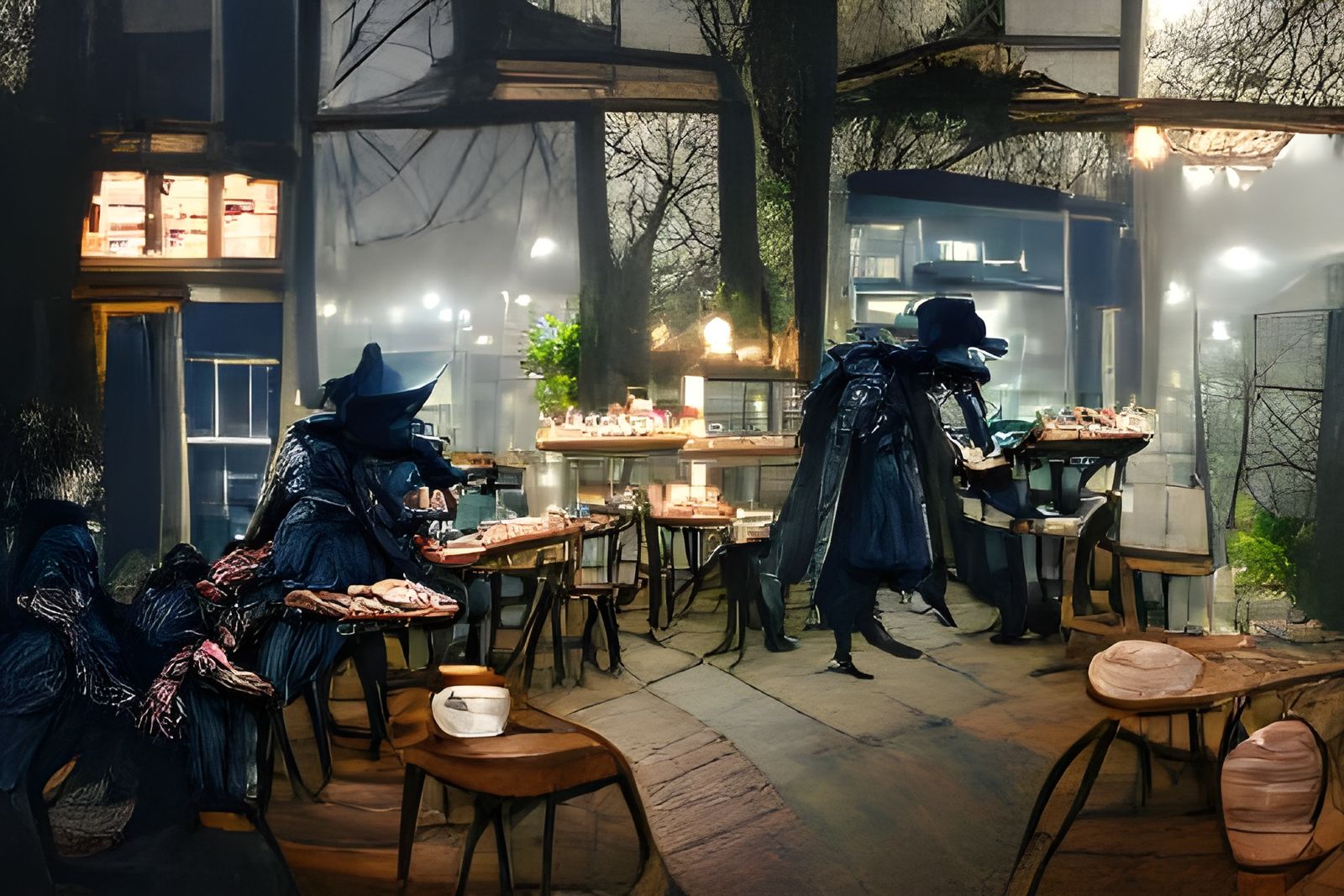 Bloodborne Hunters in a Post-Impressionist Cafe