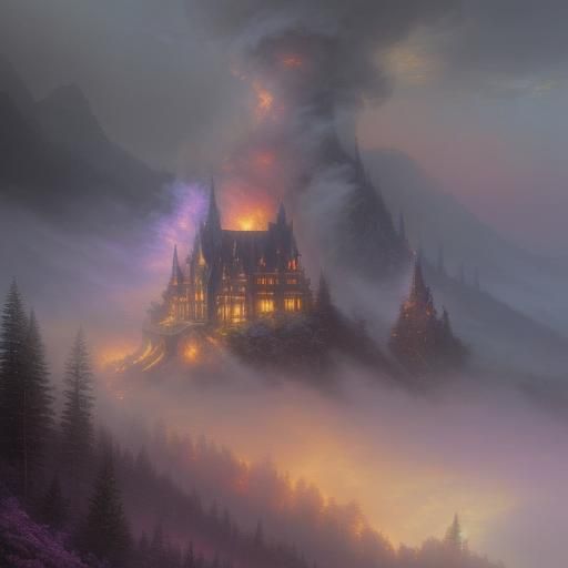 Ethereal Fantasy Fire in Kinkade Style