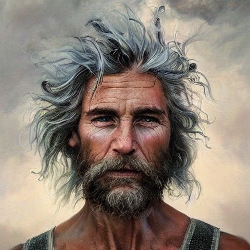 Air Elemental Man with Opalescent Hair, Oil Painting