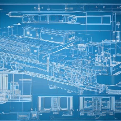 Detailed Blueprint of a Robot on Blue Paper