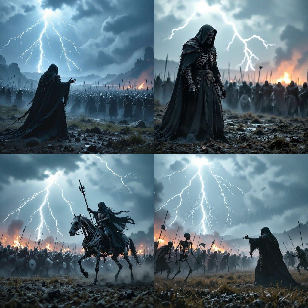 Epic Undead Army vs. Human Forces on Stormy Battlefield