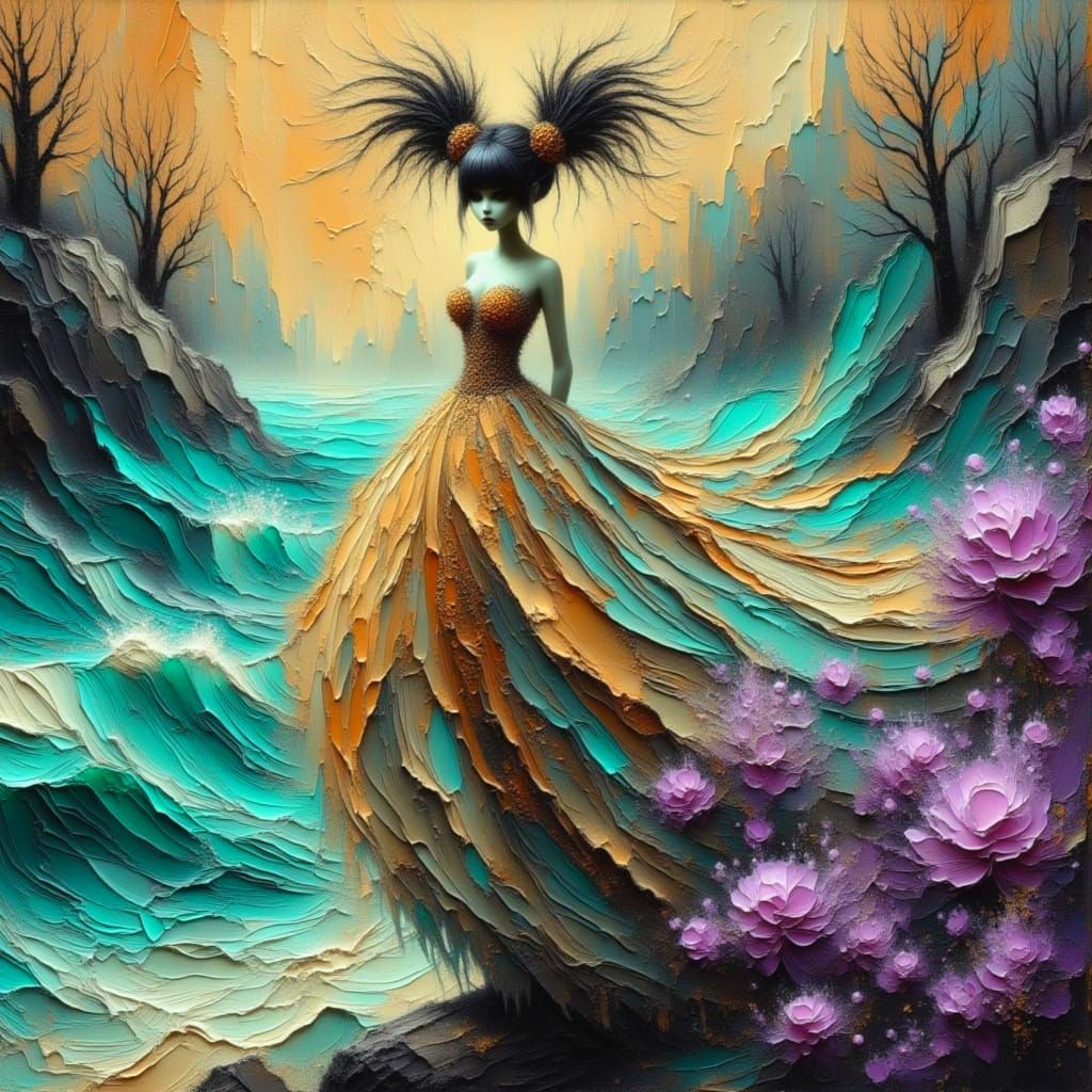 Ancient Goddess on Windswept Cliff