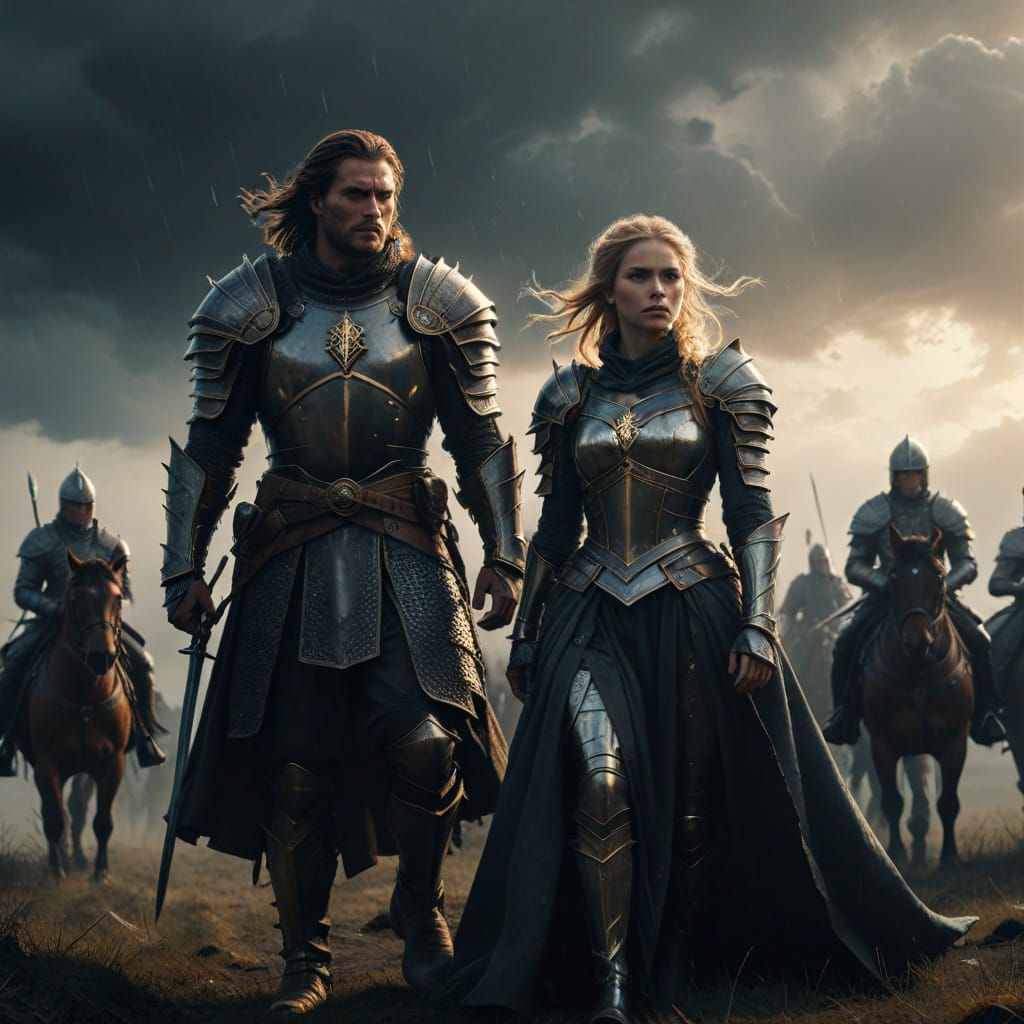 Epic Warrior Leaders Conquer a Stormy Medieval Landscape