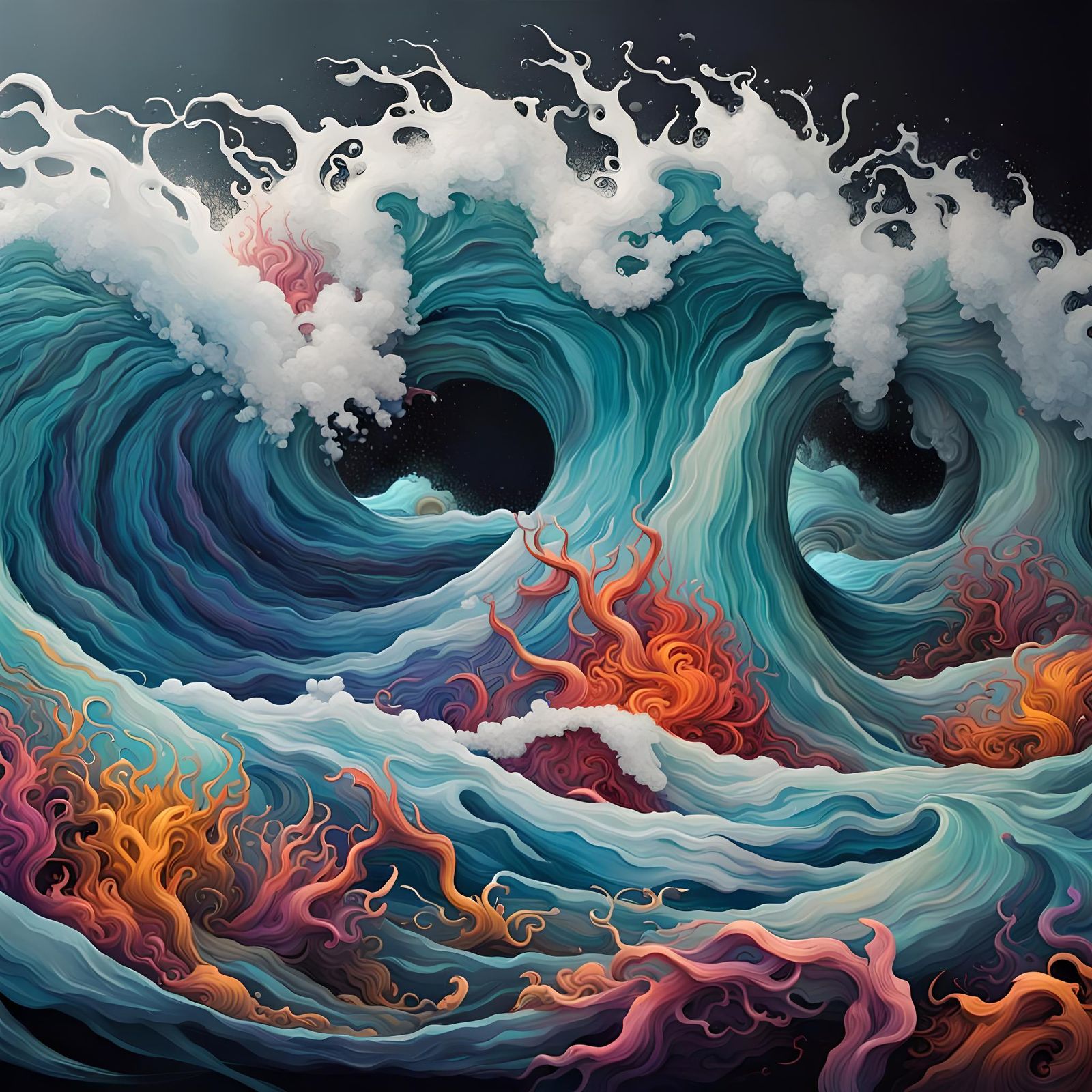 Polychromatic Ocean Waves Graffiti Art