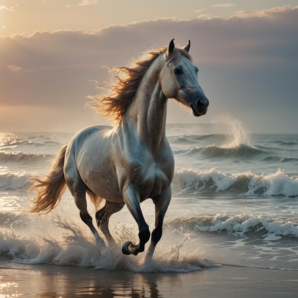 Horse Galloping by the Sea in Ethereal Light