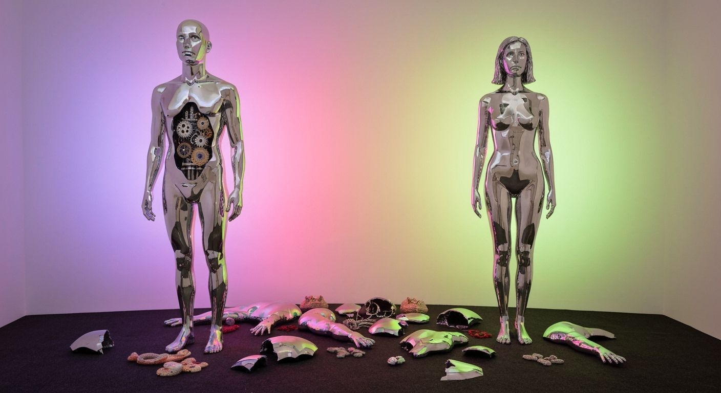 Mirrored Sculptures Reflecting Environment in Neon Light