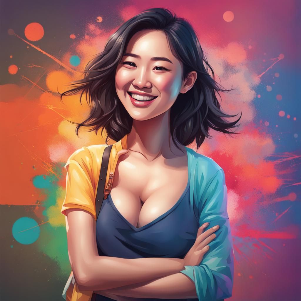 Colorful Illustration of a Smiling Asian Woman