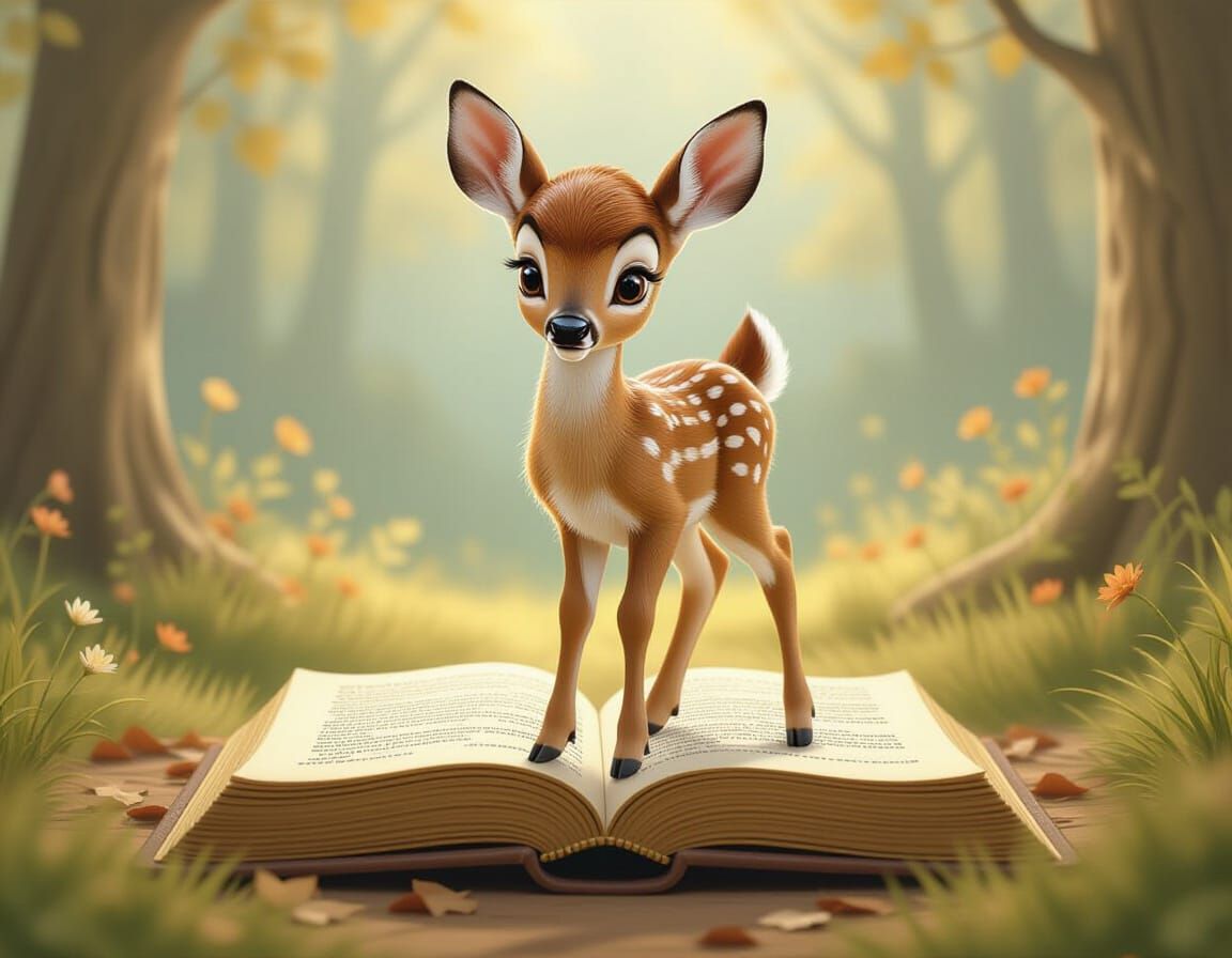 Bambi on Storybook in Whimsical Fairytale Style