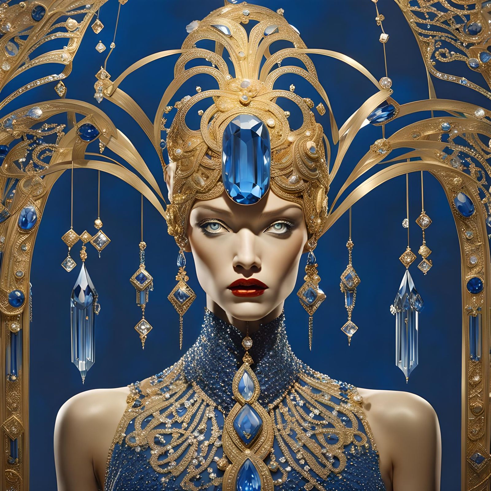Elegant Woman in Art Deco Style with Crystals