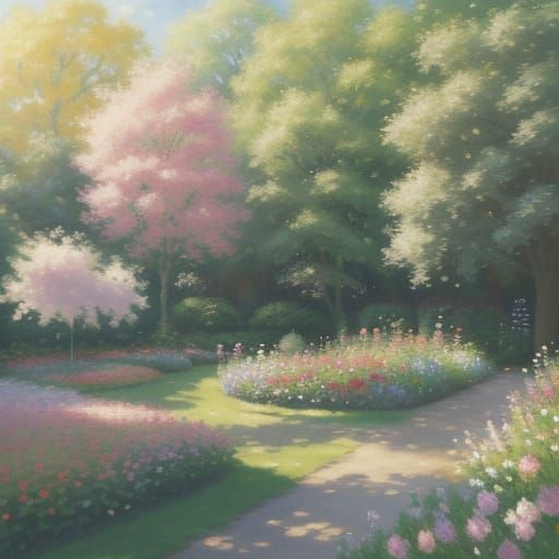 Impressionist English Garden in Warm Summer Light