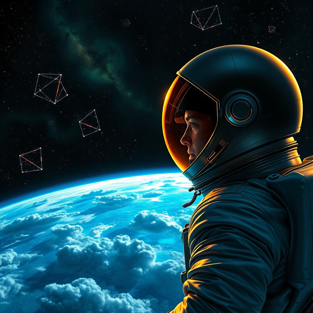 Astronaut Gazing at Earth in Sci-Fi Matte Painting