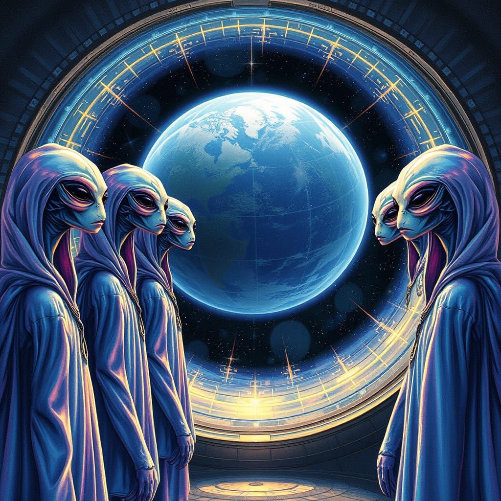 Slender Aliens Gaze Upon Breathtaking Earthly Vista in Cosmi...