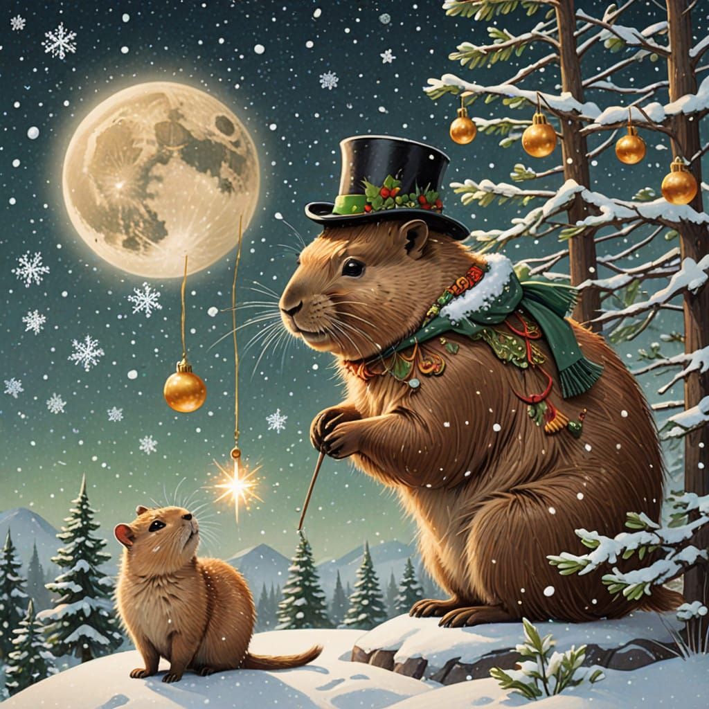 Winter Wonderland with Capybara Friends Celebrating New Year...