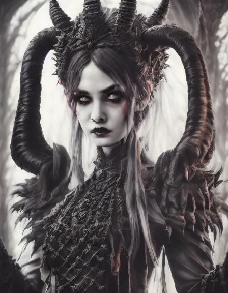 Demon Queen Portrait in Dark Fantasy Style