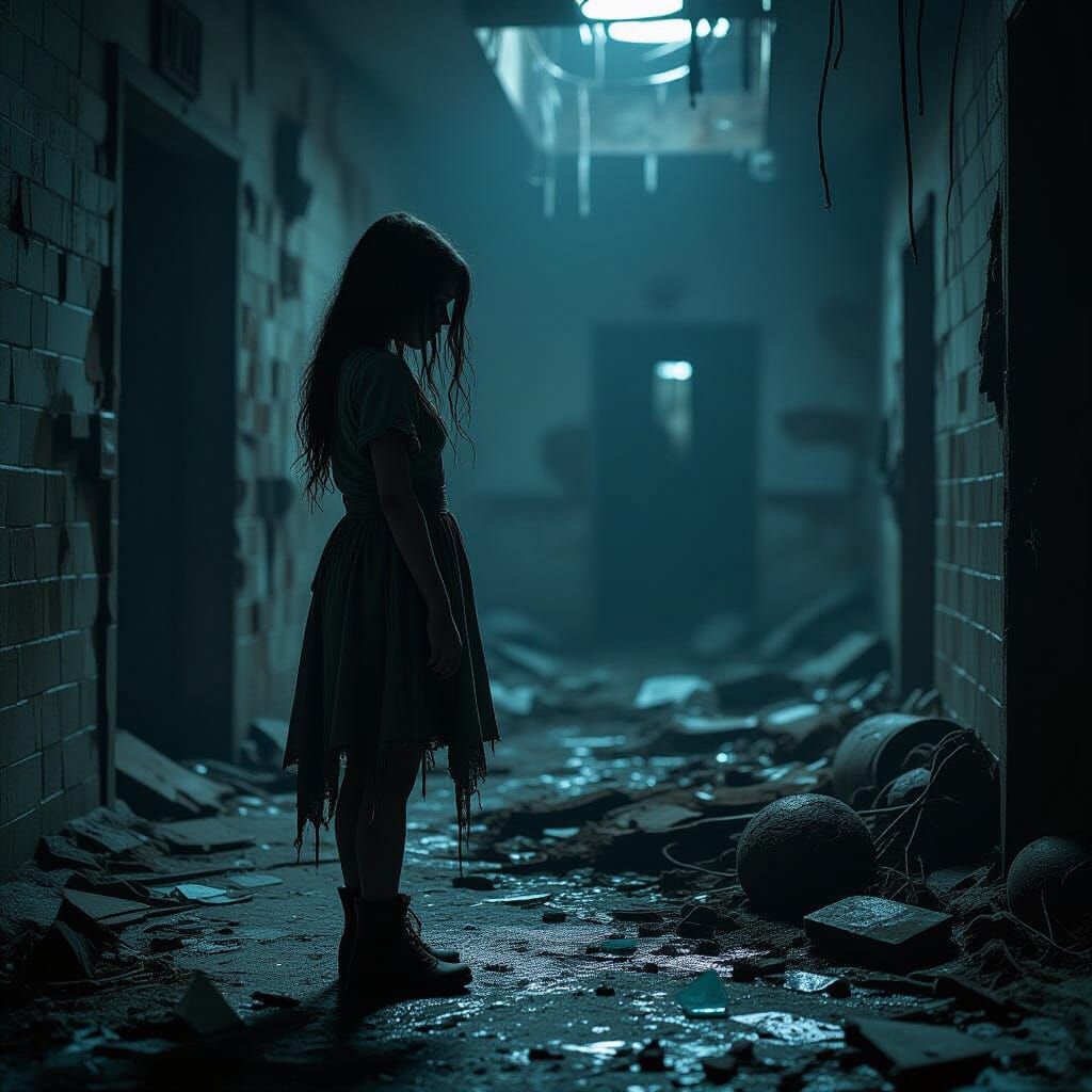 Desolate Woman in Dark Surrealist Style