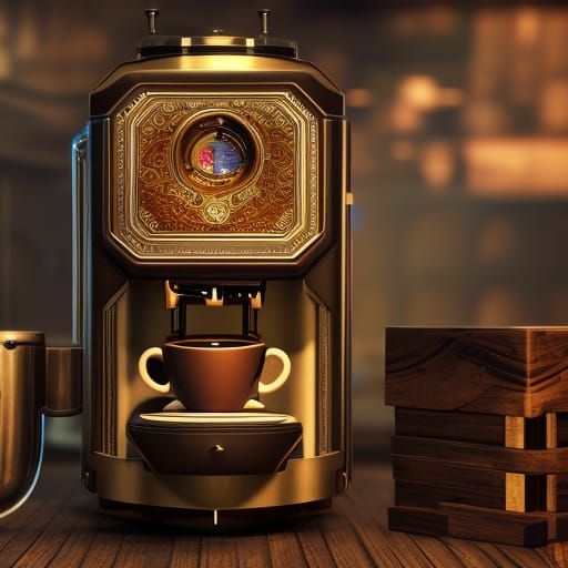 Steampunk Coffee Machine: Detailed Matte Painting