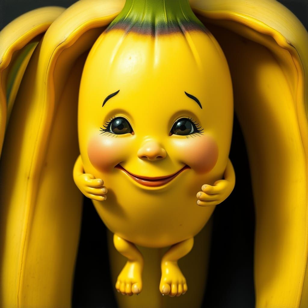 Smiling Banana Character in Photorealistic Style
