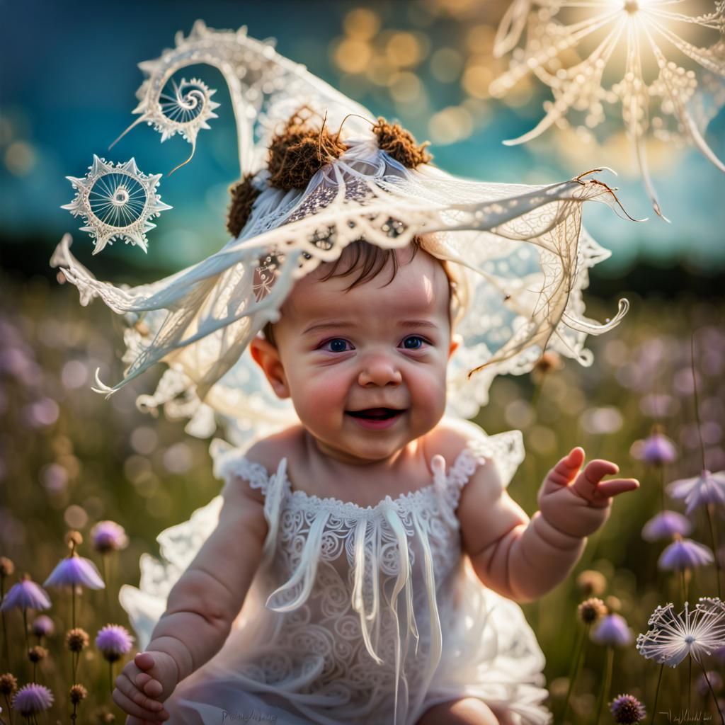 Fairies Dancing with Sky Kites in Wildflower Field