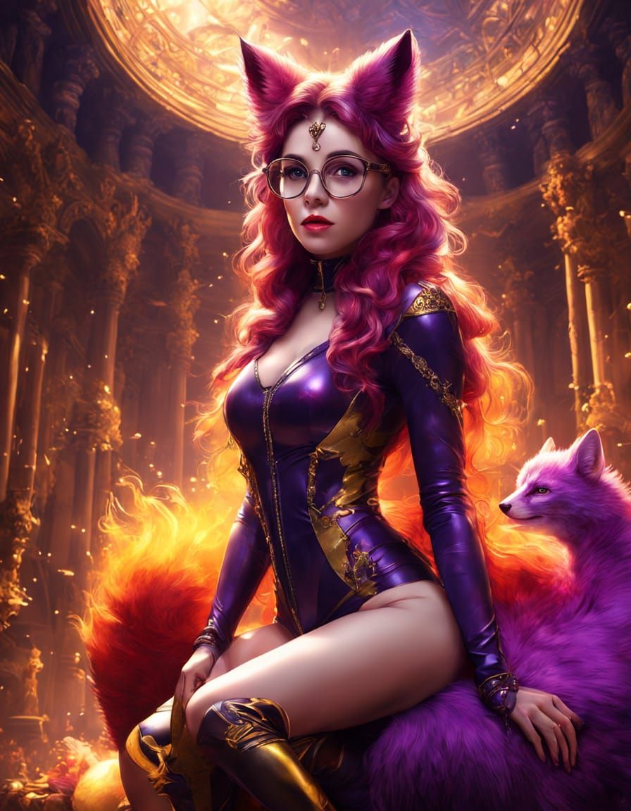 A 25 year old succub with very long red hair, small horns on...