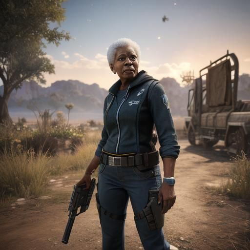 Elderly African American Woman with Pistol: 3D Game Graphics