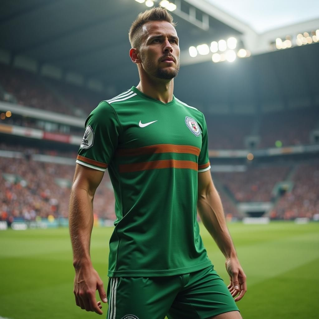 Football Player in Green Kit in Stadium
