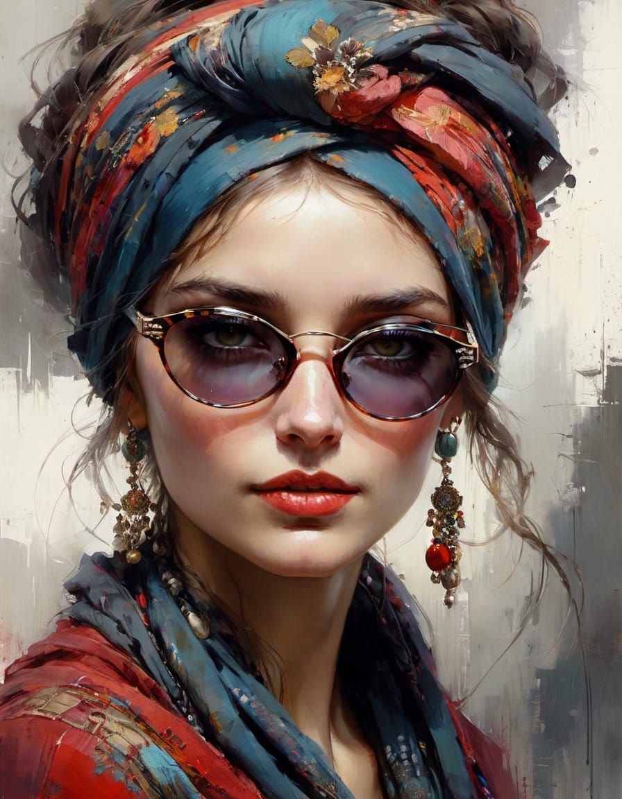 Beautiful Bohemian Woman Portrait in Detailed Matte Painting...