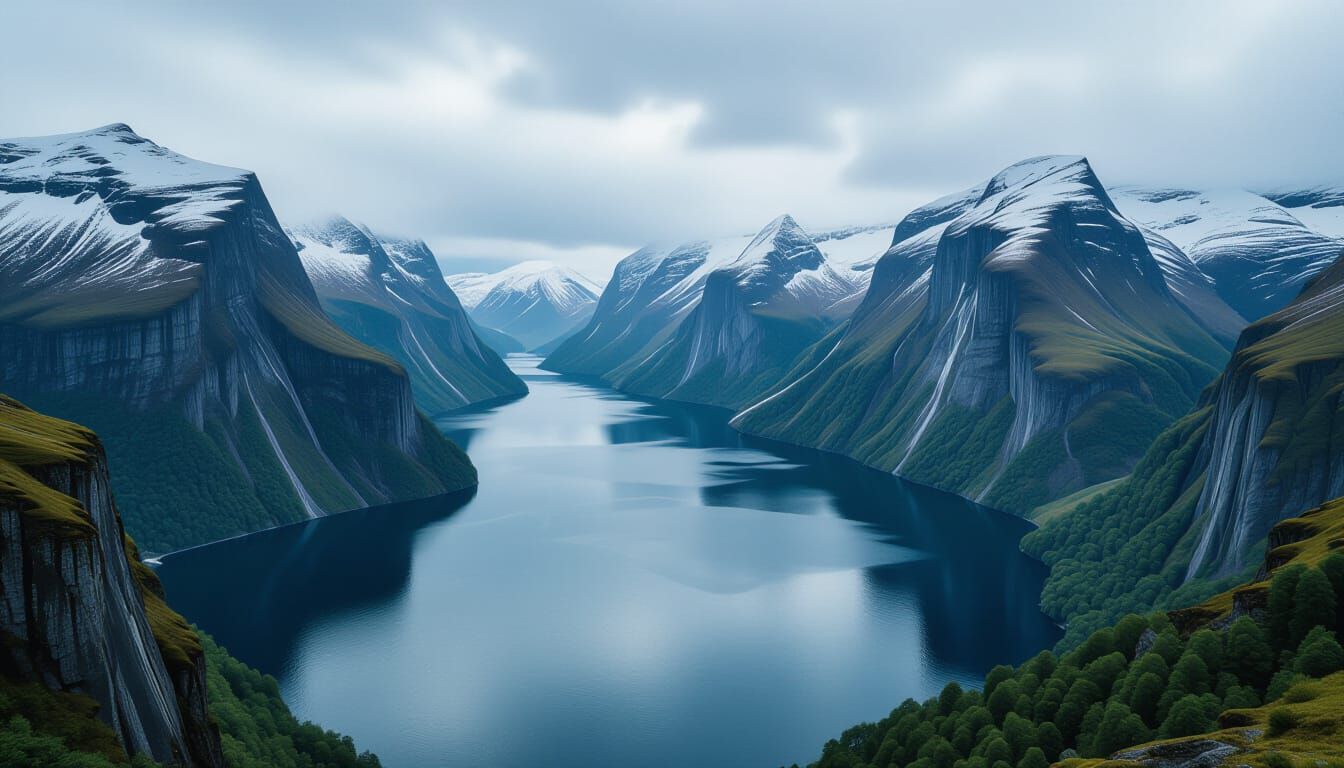 Tranquil Fjord With Dramatic Cliffs
