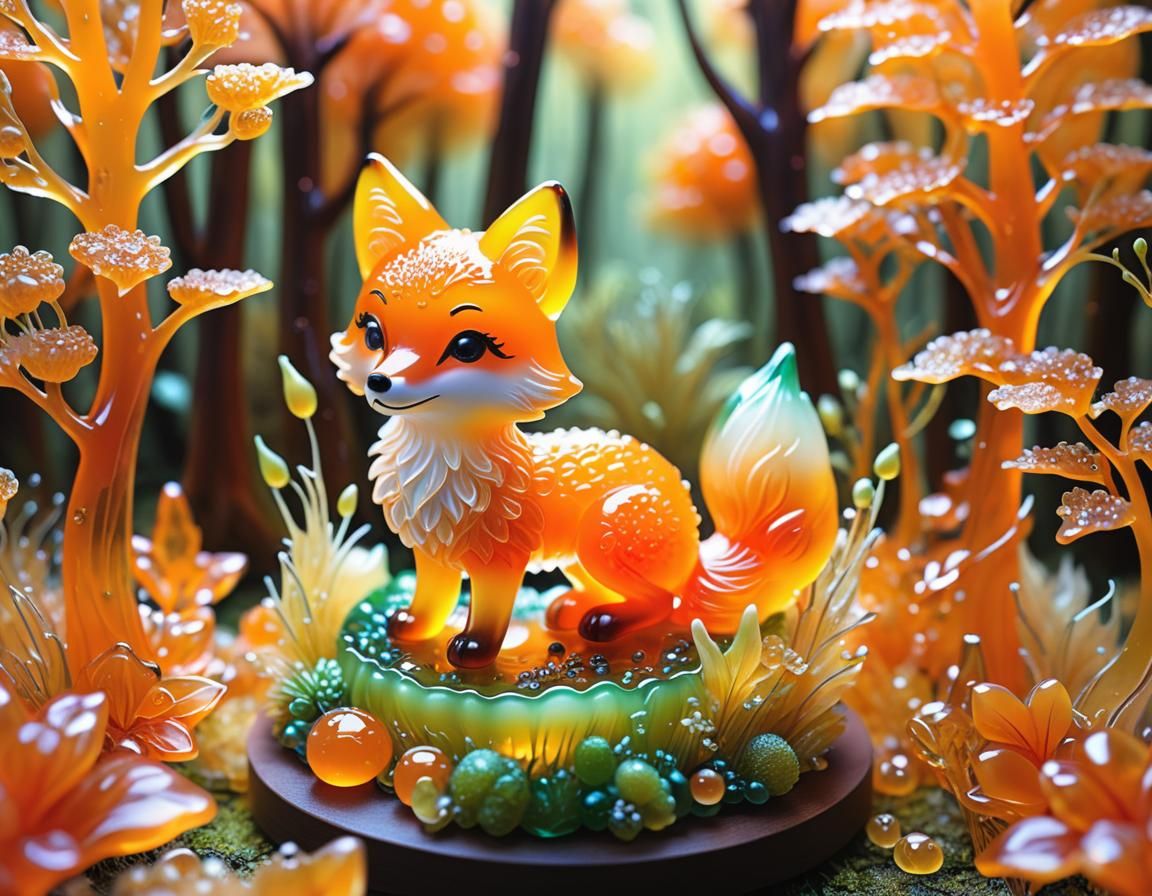 Orange Jelly Fox in Bioluminescent Forest