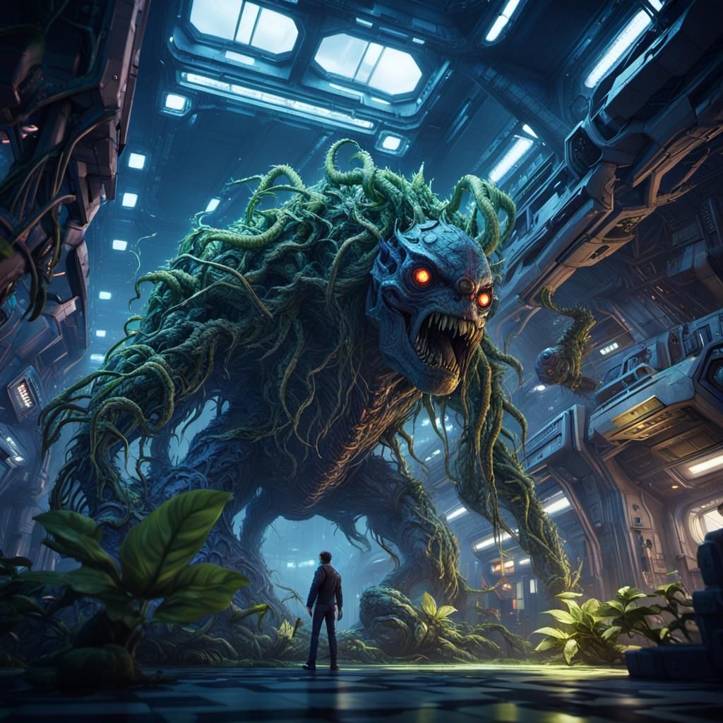 Plant Monster Occupies Sci-Fi Ship Interior