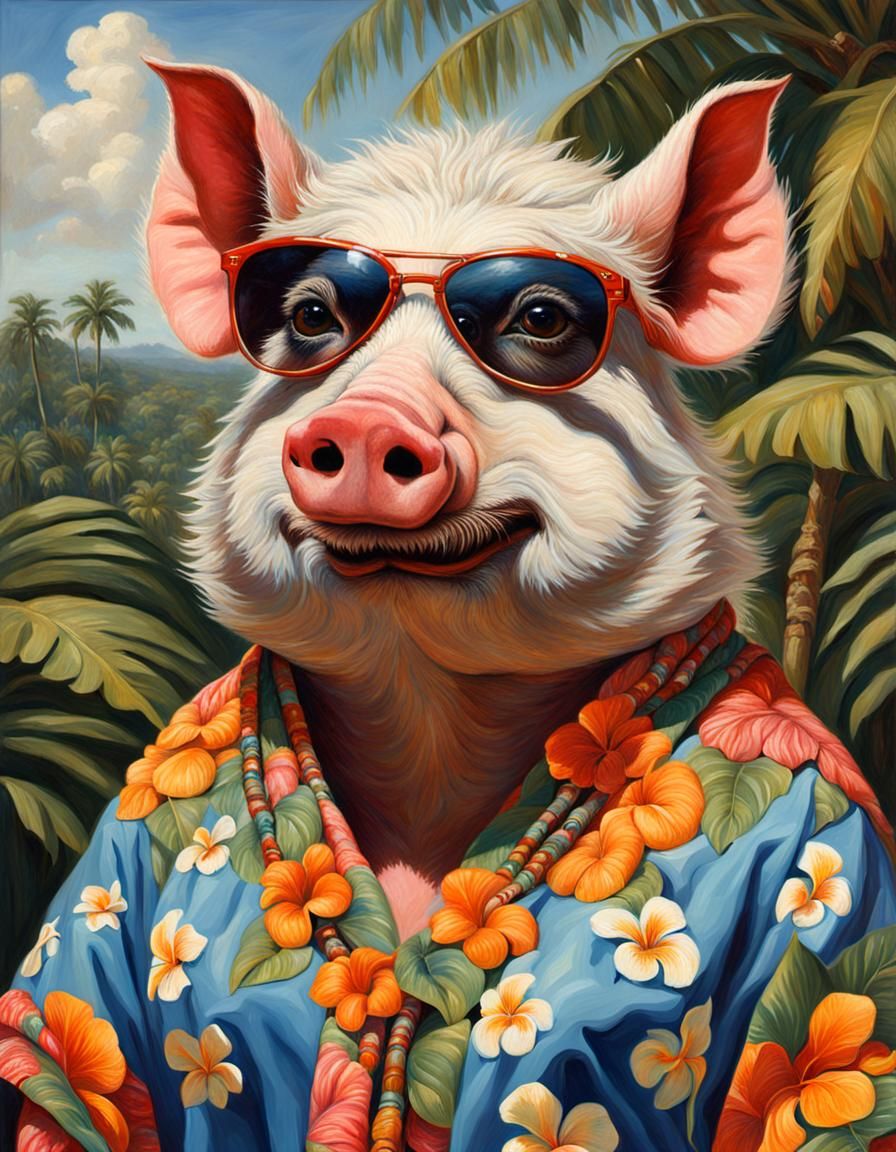 Anthropomorphic Hog in Muumuu: Oil Painting Portrait