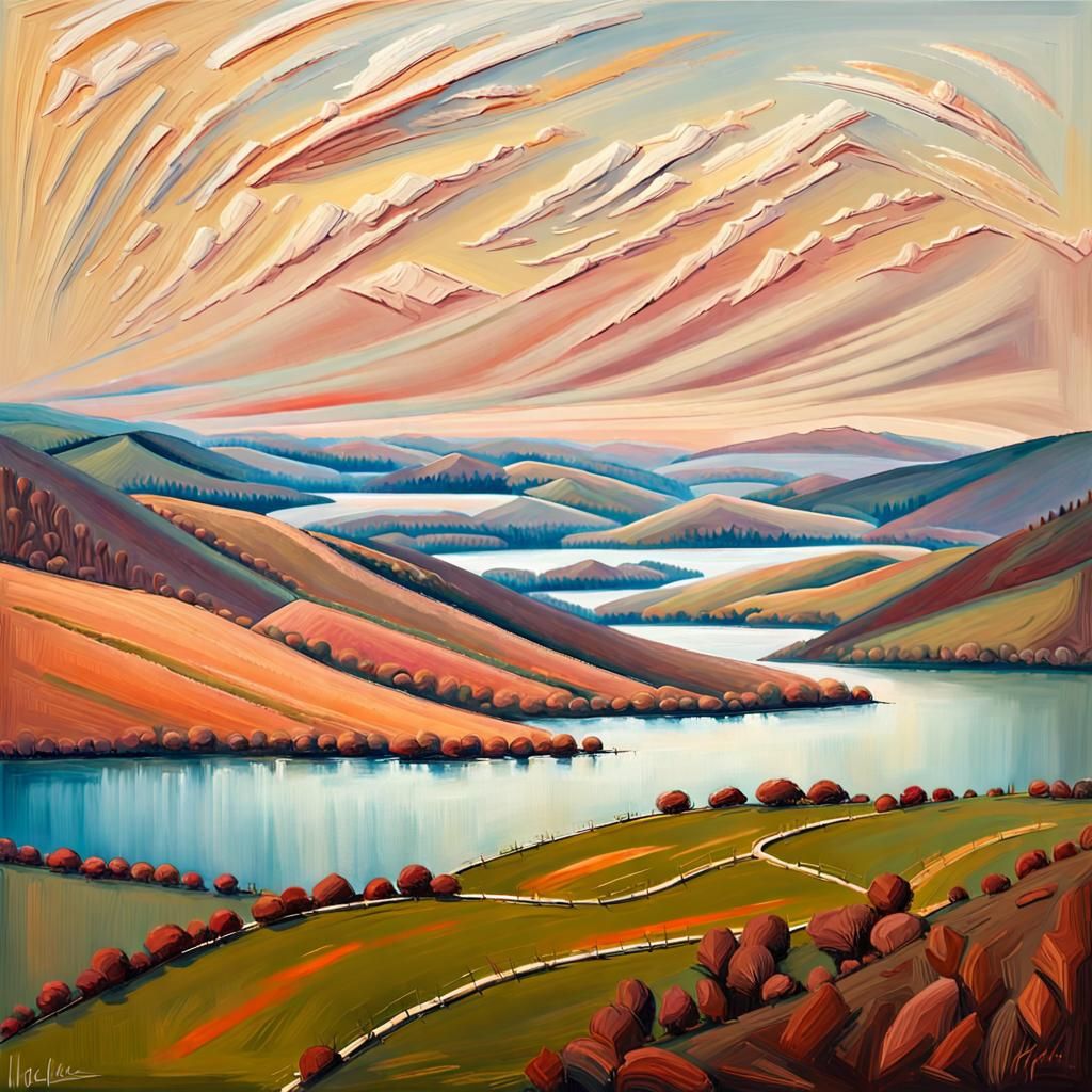 Expressionist Landscape with Impasto Texture and Winter Ligh...