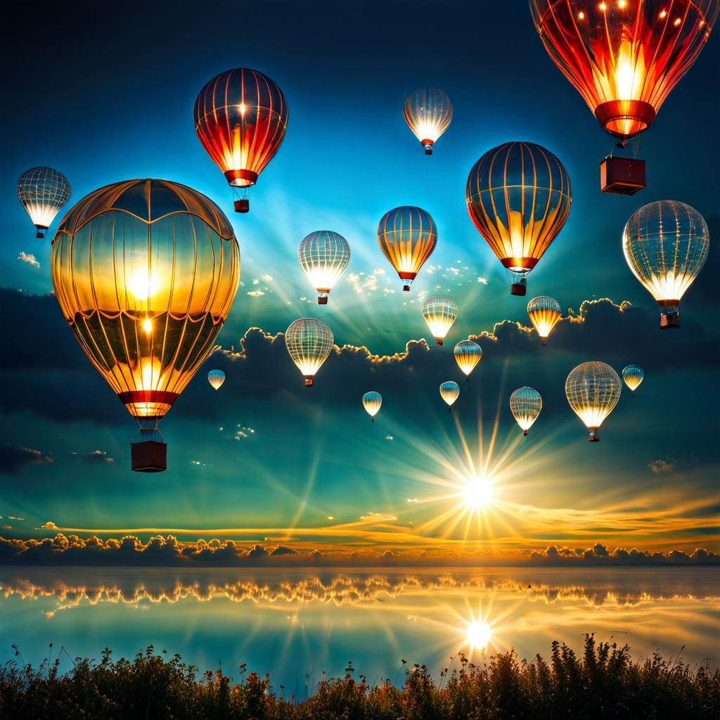 Surreal Crystal Balloons Floating in Bright Sky