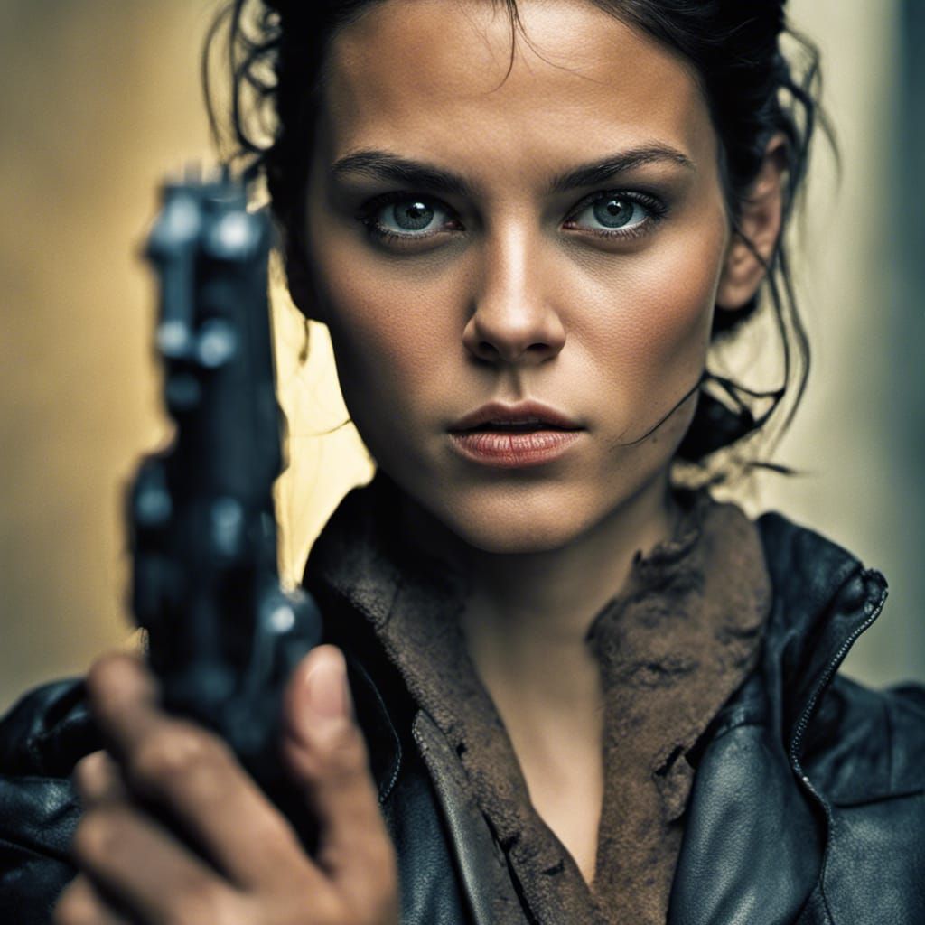 Cyberpunk Brunette Portrait with Gun