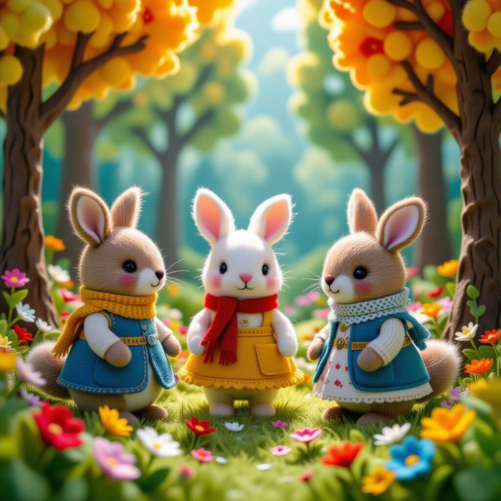 Whimsical Felt Woodland Animals in Folk Art Style