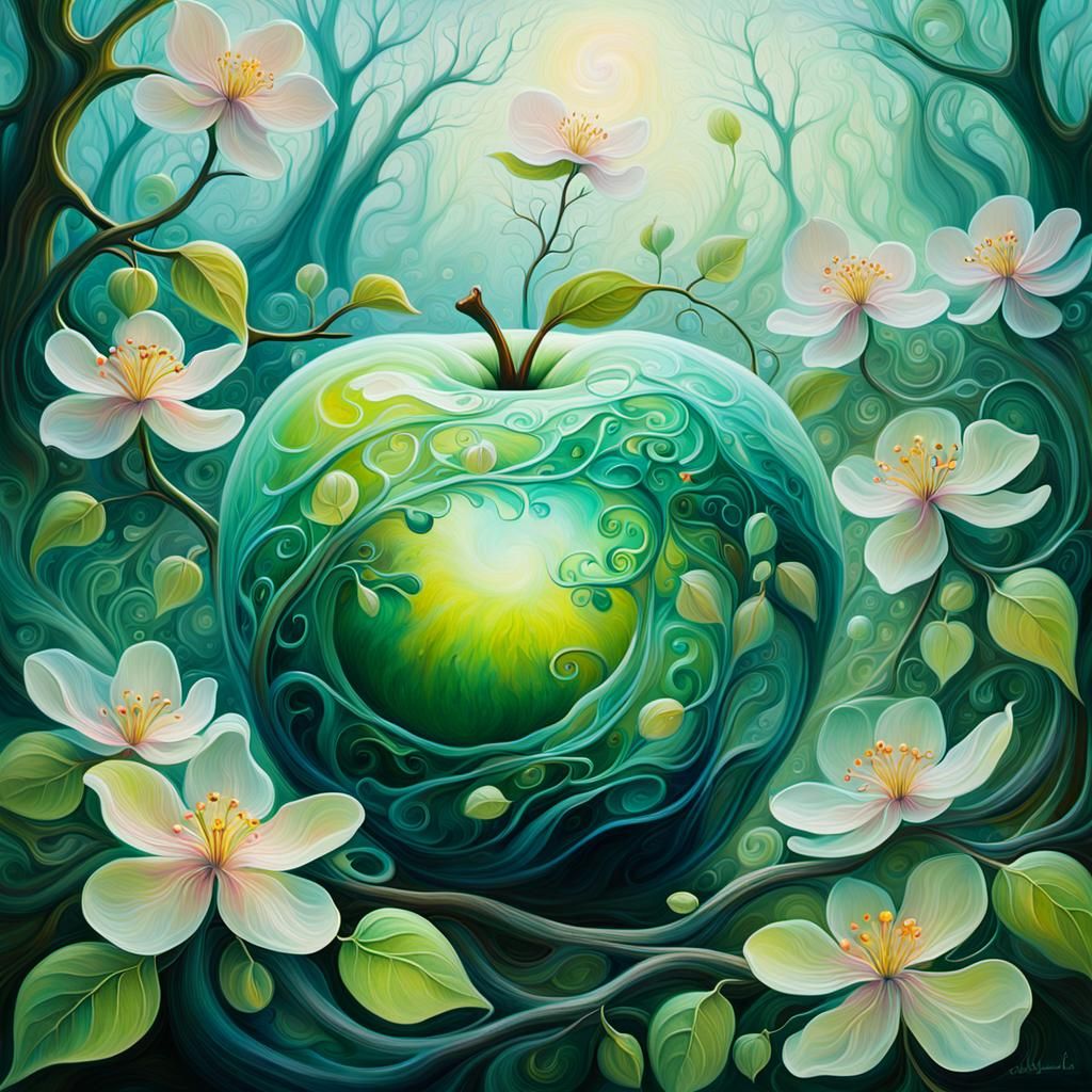 Surreal Earth Apple Blossoms in Organic Style