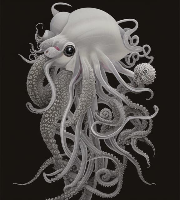 Detailed Book Illustration: Sea Life and Fantasy Creatures